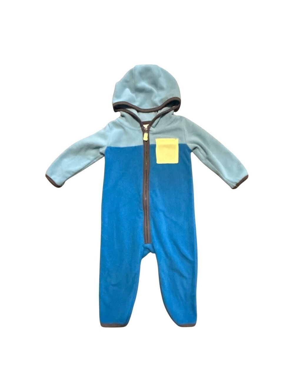 Carter’s Blue and Gray Kids One Piece with Yellow Pocket Fleece Footie 9mo